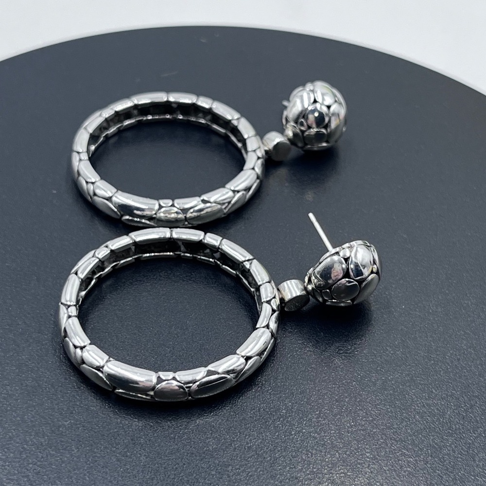 John Hardy Sterling Silver Kali Pebble Hoop Earrings Door Knockers Retired